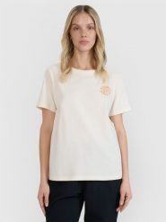 4F T-shirt oversize z nadrukiem damski - biały XL. Białe koszulki sportowe damskie 4f, s, bez wzorów, z bawełny, klasyczne, bez kołnierzyka. W wyprzedaży za 49.99 zł.