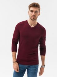 Sweter męski z haftem - bordowy V13. Czerwone swetry przez głowę męskie Ombre Clothing, m, bez wzorów, z wiskozy, bez kołnierzyka. W wyprzedaży za 39.99 zł.