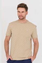 GUESS Beżowy t-shirt Marshall. Brązowe t-shirty męskie Guess, l, z aplikacjami, bez kołnierzyka. W wyprzedaży za 174.99 zł.