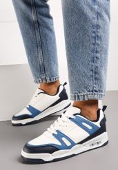 Biało-Granatowe Sneakersy Sportowe ze Wstawkami z Ekoskóry Isadona. Białe obuwie sportowe damskie Born2be, bez wzorów. Za 84.99 zł.