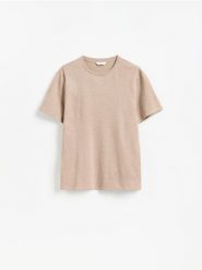 Melanżowy t-shirt regular - brązowy. Brązowe t-shirty męskie Reserved, l, bez wzorów, z bawełny, bez kołnierzyka. Za 69.99 zł.