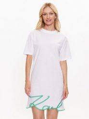 KARL LAGERFELD Sukienka codzienna Signature 231W1357 Biały Relaxed Fit. Białe sukienki damskie KARL LAGERFELD, na co dzień, xs, bez wzorów, z bawełny, bez kołnierzyka, bez ramiączek, proste. Za 779.99 zł.