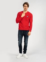 Tommy Jeans Sweter | DM0DM07418 | Mężczyzna | Czerwony. Czerwone swetry przez głowę męskie Tommy Hilfiger, m, bez wzorów, z bawełny, bez kołnierzyka. W wyprzedaży za 249.00 zł.