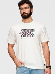 Bawełniany męski T-shirt z printem Ombre - biały V2 - Rozmiar: XXL. Białe t-shirty męskie Ombre Clothing, m, bez wzorów, z bawełny, bez kołnierzyka. Za 119.99 zł.