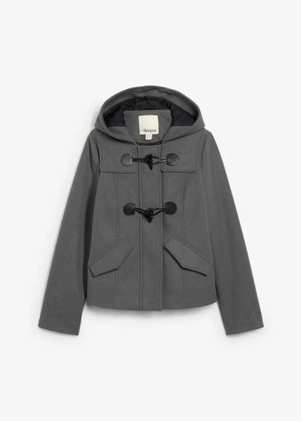 Kurtka budrysówka z imitacji wełny. Szare kurtki damskie bonprix, bez wzorów, z wełny, bez kaptura. Za 239.99 zł.