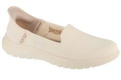 Buty do chodzenia damskie, Slip-Ins On The Go Flex - Camellia. Białe obuwie sportowe damskie Skechers, bez wzorów, z materiału, trekkingowe. Za 299.99 zł.