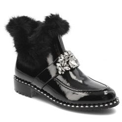 Czarne Botki S.Barski Eleganckie Obuwie Damskie Z Futerkiem. Czarne kozaki damskie S.BARSKI, ze skóry ekologicznej, bez obcasa. Za 249.00 zł.