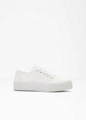 Sneakersy na podeszwie platformie. Białe obuwie sportowe damskie bonprix, bez wzorów. Za 124.99 zł.