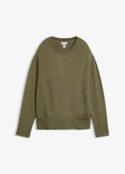 Sweter z mieszanki wiskozy. Zielone swetry damskie bonprix, bez wzorów, z wiskozy, bez kołnierzyka, bez ramiączek, bez kaptura. Za 99.99 zł.