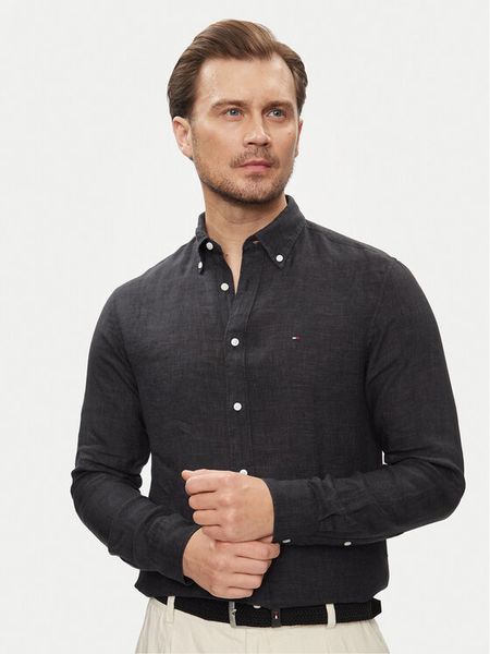Tommy Hilfiger Koszula MW0MW34602 Czarny Regular Fit. Czarne koszule męskie Tommy Hilfiger, m, bez wzorów, ze lnu, bez kołnierzyka, bez ramiączek. Za 299.99 zł.