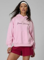 4F Bluza dresowa loose z kapturem damska - różowa S. Czerwone bluzy sportowe damskie 4f, l, bez wzorów, z dresówki, z kapturem. Za 169.99 zł.