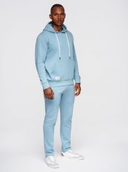 Komplet dresowy męski set bluza z kapturem + spodnie regular fit - jasnoniebieski V7. Niebieskie bluzy męskie Ombre Clothing, m, z aplikacjami, z bawełny, trekkingowe. Za 339.99 zł.