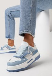 Niebieskie Sneakersy na Platformie z Ozdobnym Sznurowaniem Awidea. Niebieskie obuwie sportowe damskie Born2be, bez wzorów, z jeansu. Za 89.99 zł.