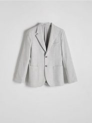 Marynarka slim fit z wiskozą - jasnoszary. Szare marynarki męskie Reserved, bez wzorów, z tkaniny. W wyprzedaży za 179.99 zł.