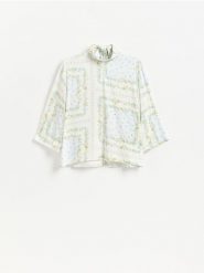 Wzorzysta bluzka z wiskozy - wielobarwny. Bluzki damskie Reserved, l, bez wzorów, z wiskozy, bez kołnierzyka, bez ramiączek. Za 129.99 zł.