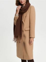 Płaszcz dwurzędowy - kremowy. Białe płaszcze damskie Sinsay, l, bez wzorów, eleganckie, bez kaptura. Za 119.99 zł.