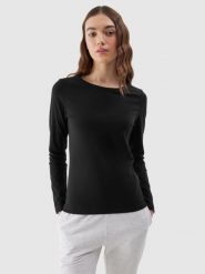 4F Longsleeve slim gładki damski - czarny XS. Czarne koszulki sportowe damskie 4f, xs, bez wzorów, z bawełny, sportowe, bez kołnierzyka. W wyprzedaży za 39.99 zł.