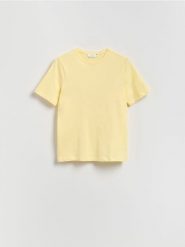 T-shirt z merceryzowanej bawełny - kremowy. Białe t-shirty damskie Reserved, l, bez wzorów, z bawełny, bez kołnierzyka. Za 59.99 zł.
