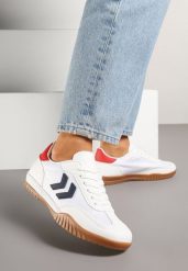 Biało-Czerwone Sneakersy w Stylu Klasycznych Tenisówek z Ozdobnymi Przeszyciami Mepnia. Białe obuwie sportowe damskie Born2be, bez wzorów, z jeansu, tenisowe. Za 89.99 zł.