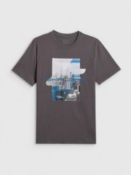 4F T-shirt regular z nadrukiem męski - szary M. Szare t-shirty męskie 4f, m, bez wzorów, z dzianiny, klasyczne, bez kołnierzyka. Za 69.99 zł.