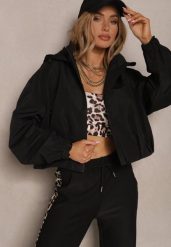 Czarna Kurtka w Stylu Streetwear z Kapturem Oversize Nativiona. Czarne kurtki damskie Renee, m, bez wzorów, z jeansu, z kapturem. Za 169.99 zł.