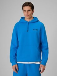 4F Bluza dresowa regular z kapturem męska 4F x Robert Lewandowski - niebieska L. Niebieskie bluzy męskie 4f, l, bez wzorów, z bawełny, z kapturem, na fitness i siłownię. Za 249.99 zł.