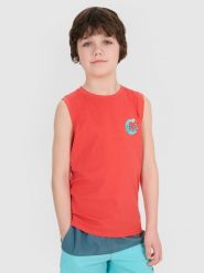 4F Tank top regular z nadrukiem chłopięcy - czerwony 134 (8-9 lat). Czerwone t-shirty dla chłopców 4f, bez wzorów, z bawełny, bez ramiączek. W wyprzedaży za 19.99 zł.
