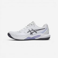 Buty tenisowe damskie Asics Gel Dedicate 9 na korty ziemne. Obuwie sportowe damskie Asics, bez wzorów, z materiału, tenisowe. Za 299.99 zł.