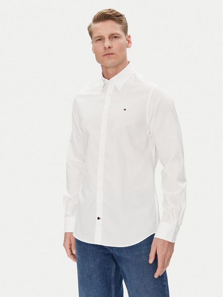 Tommy Hilfiger Koszula MW0MW38658 Biały Slim Fit. Białe koszule męskie Tommy Hilfiger, m, bez wzorów, z bawełny, bez kołnierzyka, bez ramiączek. Za 230.99 zł.