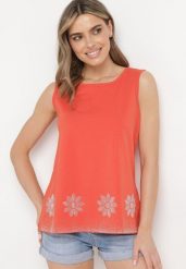 Pomarańczowy Klasyczny Top z Bawełny Ozdobiony Cyrkoniami Fiola. Brązowe bluzki damskie Born2be, m, bez wzorów, z bawełny, eleganckie, bez kołnierzyka, bez ramiączek. Za 34.99 zł.