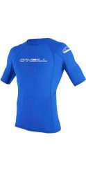 Koszulka do pływania męska O'Neill Basic Skins Rash Guard. Niebieskie koszulki sportowe męskie O'Neill, na lato, m, bez wzorów, z elastanu, bez kołnierzyka, bez ramiączek, do pływania. Za 220.00 zł.