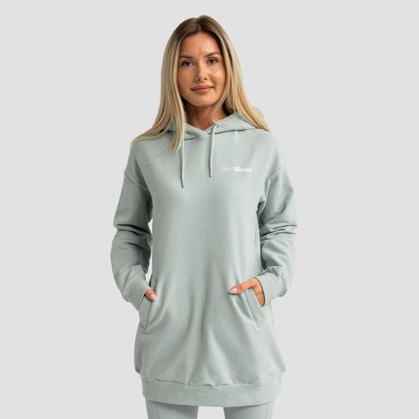 Bluza damska z kapturem długa Limitless Longline. Zielone bluzy damskie GYMBEAM, xl, bez wzorów, z bawełny, z kapturem, na fitness i siłownię. Za 123.90 zł.