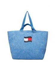 Tommy Hilfiger Torebka Wavy Flag Canvas Tote Bag AW0AW18466 Niebieski. Niebieskie torebki do ręki damskie Tommy Hilfiger, bez wzorów, z materiału, bez dodatków. Za 409.99 zł.