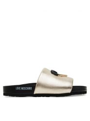LOVE MOSCHINO Klapki JA28283G1MIF0900 Złoty. Żółte klapki damskie Love Moschino, bez wzorów, ze skóry, bez obcasa. Za 479.99 zł.