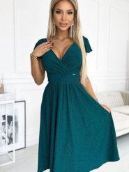 Sukienka Model Matilde 425-6 Green Brokat - Numoco. Zielone sukienki damskie NUMOCO, l, bez wzorów, z elastanu, bez kołnierzyka, plus size, bez ramiączek, mini, kopertowe. Za 336.51 zł.