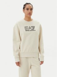 EA7 Emporio Armani Bluza 7W000100 AF10377 U1079 Beżowy Loose Fit. Brązowe bluzy damskie EA7 Emporio Armani, xl, bez wzorów, z bawełny, bez kaptura. Za 289.99 zł.
