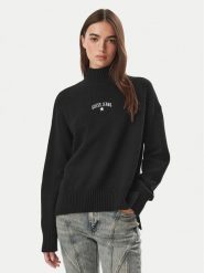Guess Jeans Sweter W6BR09 Z1252 Czarny Relaxed Fit. Czarne swetry damskie Guess Jeans, s, z aplikacjami, z bawełny, bez kołnierzyka, bez ramiączek, bez kaptura. Za 389.99 zł.