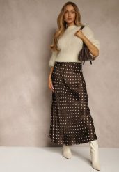 Brązowa Satynowa Spódnica z Wiskozy w Groszki o Rozkloszowanym Kroju Fediska. Brązowe spódniczki dla dziewczynek Renee, bez wzorów, z materiału, maxi. Za 149.99 zł.