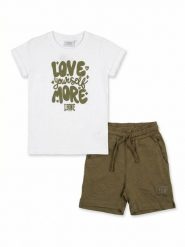 Zestaw Love T-shirt + spodenki dla dziewczynek. Białe spodenki dla dziewczynek LEONE 1947 APPAREL, bez wzorów, z dresówki, sportowe. Za 235.76 zł.