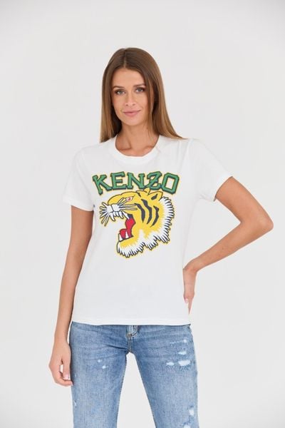 KENZO Biały damski t-shirt Tiger Varsity crewneck, Rozmiar S. Białe t-shirty damskie Kenzo, s, bez wzorów, bez kołnierzyka. W wyprzedaży za 299.99 zł.