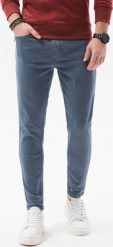 Ombre Spodnie męskie jeansowe P1058 - granatowe XL. Spodnie materiałowe męskie Ombre, m, bez wzorów, z jeansu. Za 199.99 zł.