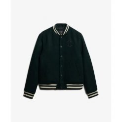 Kurtka puchowa Superdry Bomber en laine Varsity Monogram. Zielone kurtki męskie Superdry., na zimę, m, bez wzorów, z puchu, bez kaptura. Za 542.80 zł.