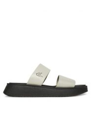 Calvin Klein Jeans Klapki Sandal Slide Double Strap YW0YW01694 Biały. Białe klapki damskie Calvin Klein Jeans, bez wzorów, z jeansu, bez obcasa. Za 219.99 zł.
