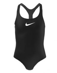 Strój pływacki jednoczęściowy dziecięcy Nike Essential Racerback. Czarne stroje kąpielowe dla dziewczynek Nike, bez wzorów, z elastanu. Za 174.60 zł.