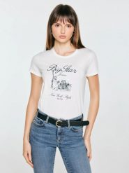 Koszulka damska z kontrastowym nadrukiem biała marrsa 100. Białe t-shirty damskie Big Star, l, bez wzorów, z bawełny, bez kołnierzyka. Za 79.99 zł.