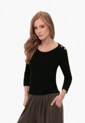 Koszulka damska z rękawem 3/4, Slim Fit, L-KATI. Czarne t-shirty damskie Volcano, l, bez wzorów, z bawełny, bez kołnierzyka. Za 69.99 zł.