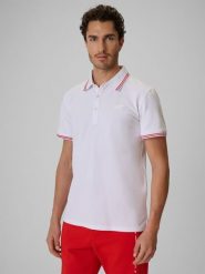 4F Koszulka kibica polo męska - biała XL. Białe koszulki polo męskie 4f, m, bez wzorów, z bawełny, klasyczne, bez ramiączek. Za 99.99 zł.