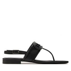 Sandały Emporio Armani. Czarne klapki damskie Emporio Armani, bez wzorów, bez obcasa, na płaskiej podeszwie, bez zapięcia. Za 1,009.00 zł.
