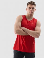 4F Tank top treningowy regular z materiału z recyklingu męski - czerwony S. Czerwone koszulki sportowe męskie 4f, m, bez wzorów, z dzianiny, klasyczne, bez kołnierzyka. W wyprzedaży za 29.99 zł.