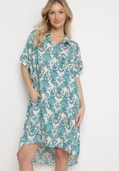 Jasnoniebieska Pudełkowa Sukienka Koszulowa z Wiskozy w Ornamentalny Print Vanisse. Niebieskie sukienki damskie Born2be, na co dzień, na lato, l, bez wzorów, z wiskozy, bez kołnierzyka, bez ramiączek, mini, koszulowe. Za 74.99 zł.